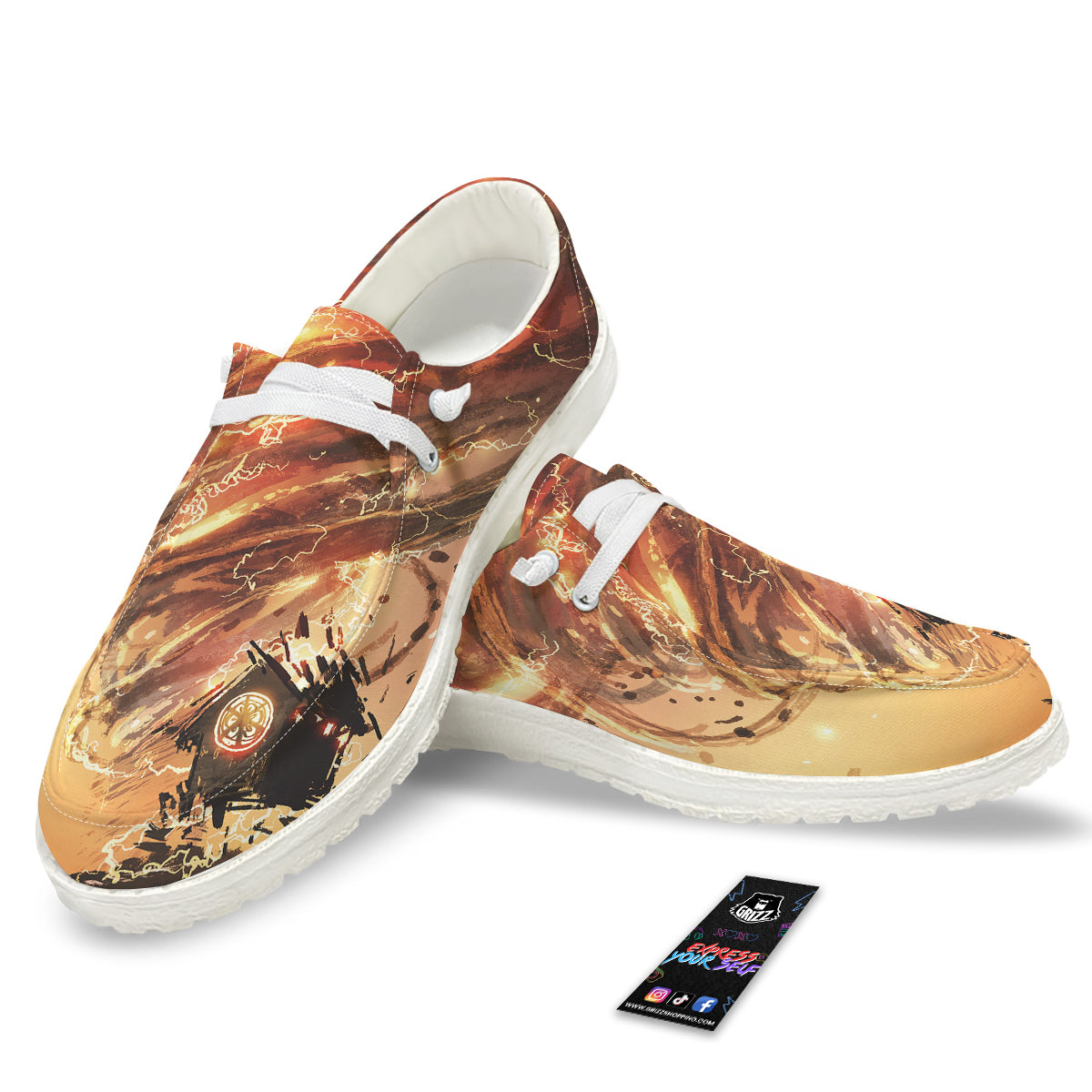 Tornado Destroy Watercolor Print White Loafers-grizzshop