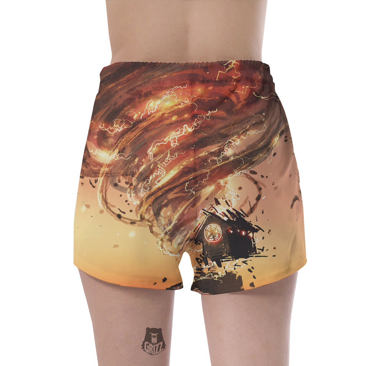 Tornado Destroy Watercolor Print Women's Shorts-grizzshop
