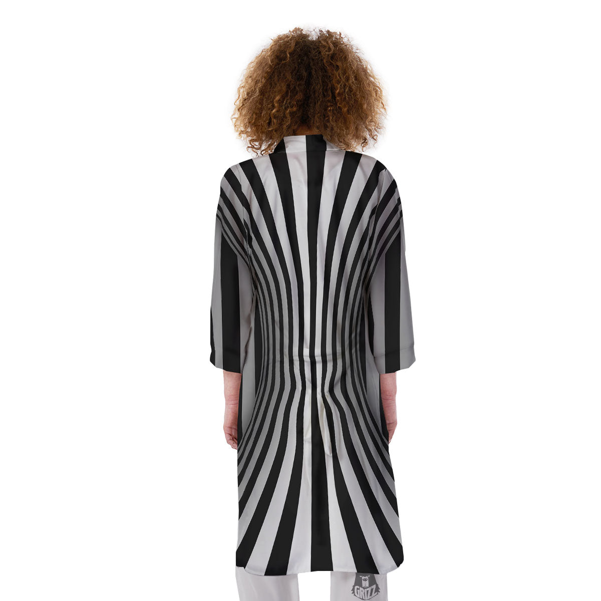 Torus Illusion White And Black Print Kimono-grizzshop