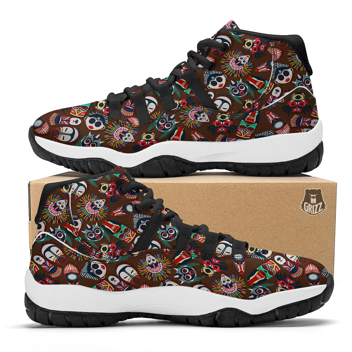 Totem And Mask African Print Pattern Black Bball Shoes-grizzshop