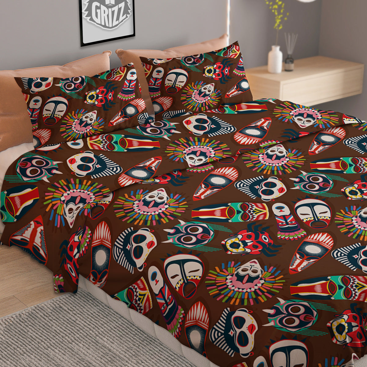 Totem And Mask African Print Pattern Duvet Cover Bedding Set