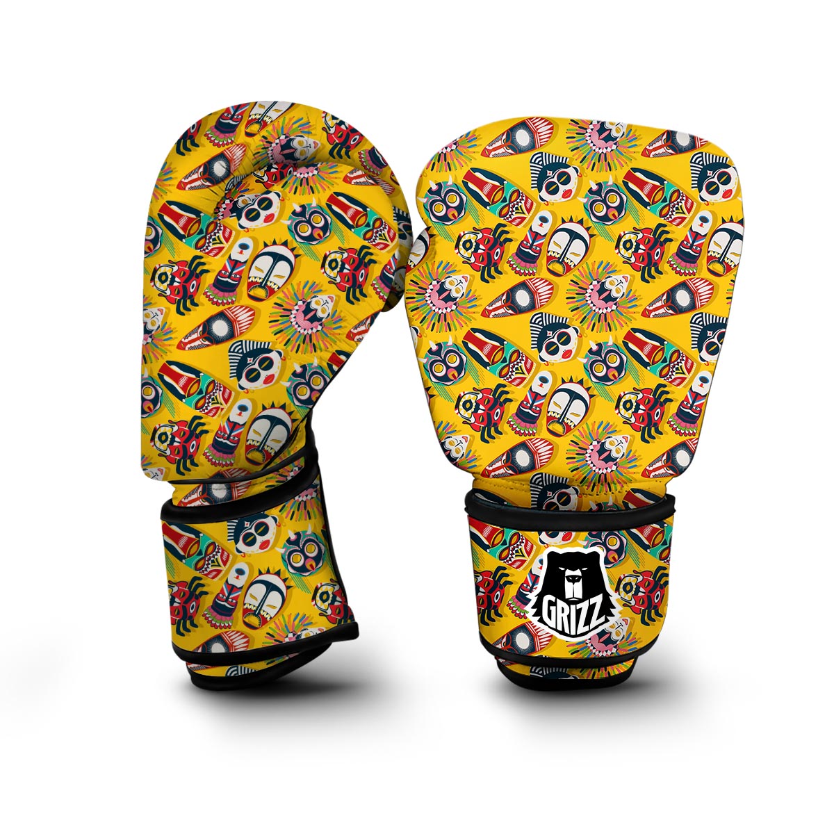 Totem Mask Pattern Print Boxing Gloves-grizzshop