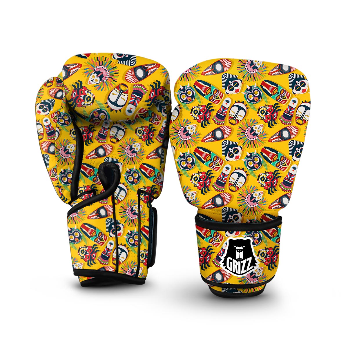 Totem Mask Pattern Print Boxing Gloves-grizzshop