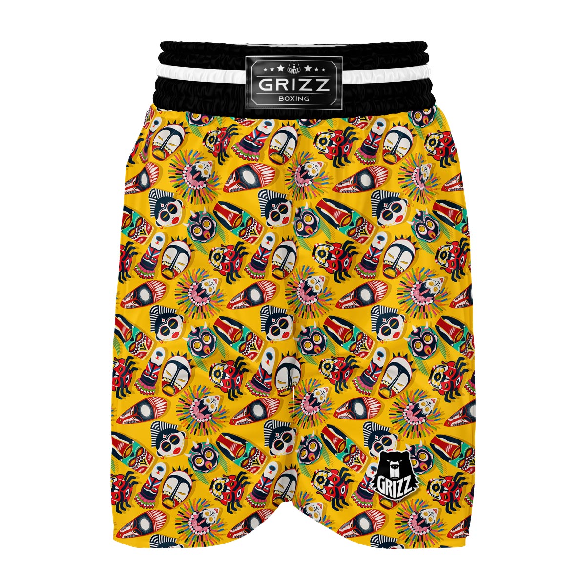 Totem Mask Pattern Print Boxing Shorts-grizzshop