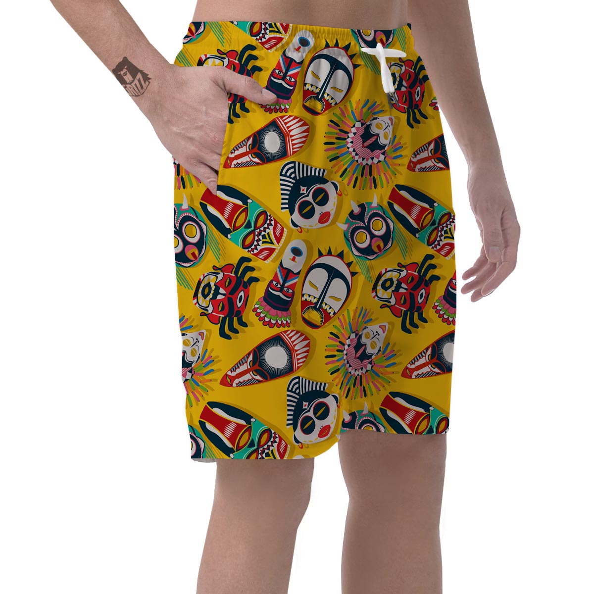 Totem Mask Pattern Print Men's Shorts-grizzshop