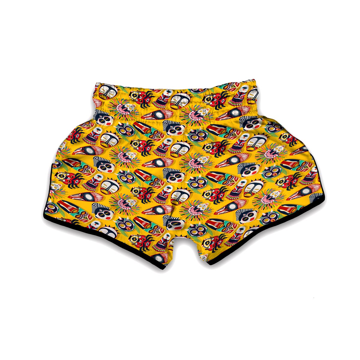 Totem Mask Pattern Print Muay Thai Boxing Shorts-grizzshop