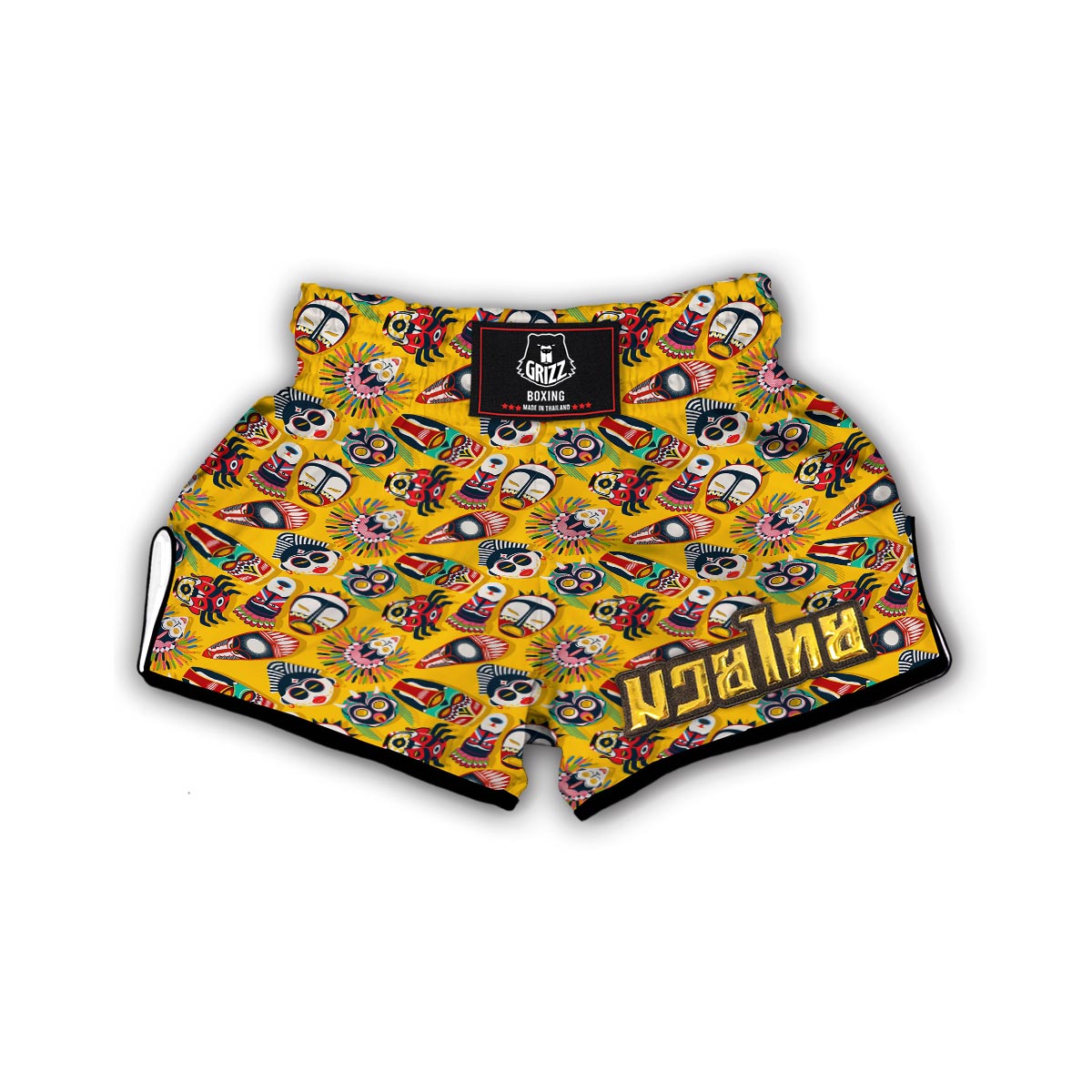 Totem Mask Pattern Print Muay Thai Boxing Shorts-grizzshop