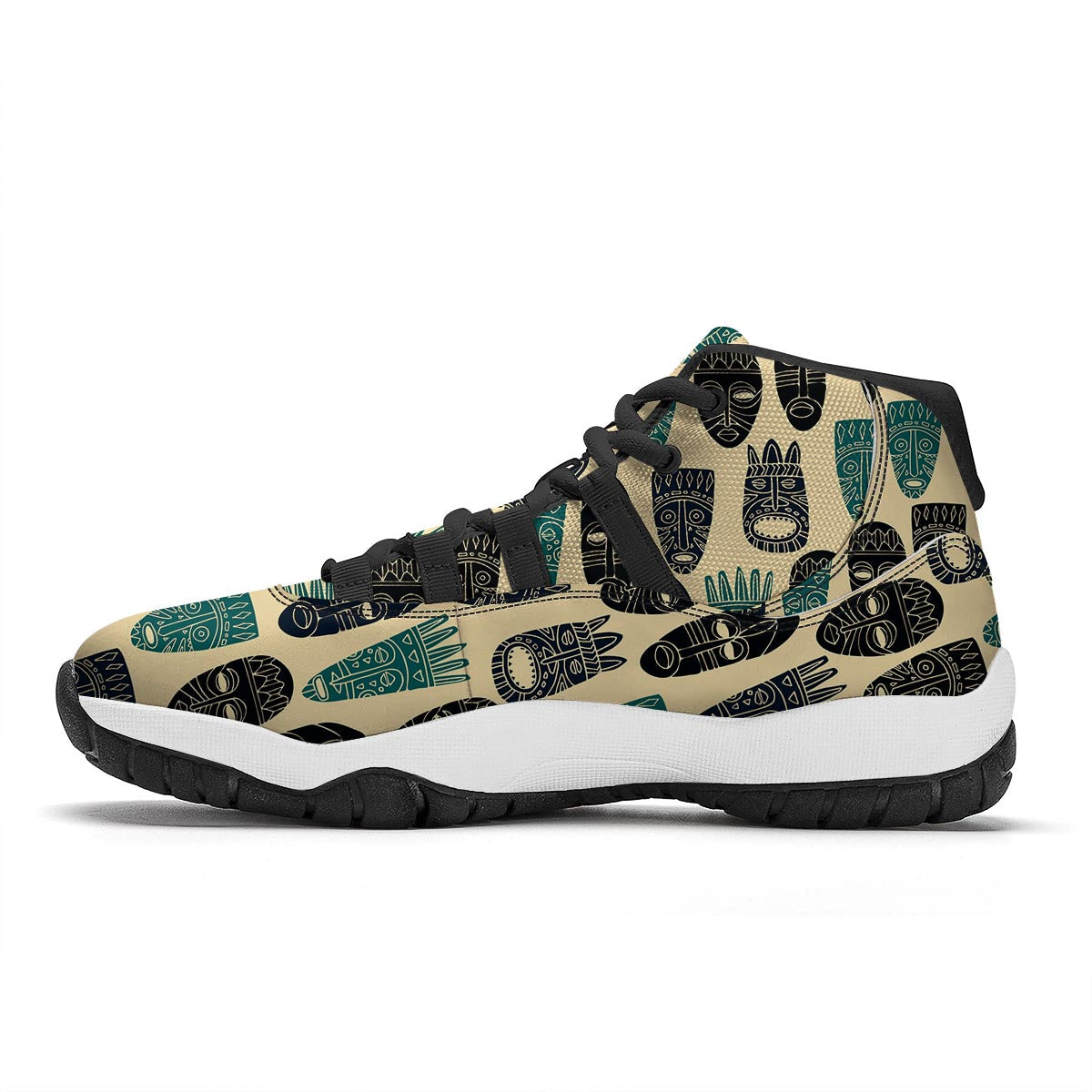 Totem Mask Print Pattern Black Bball Shoes-grizzshop