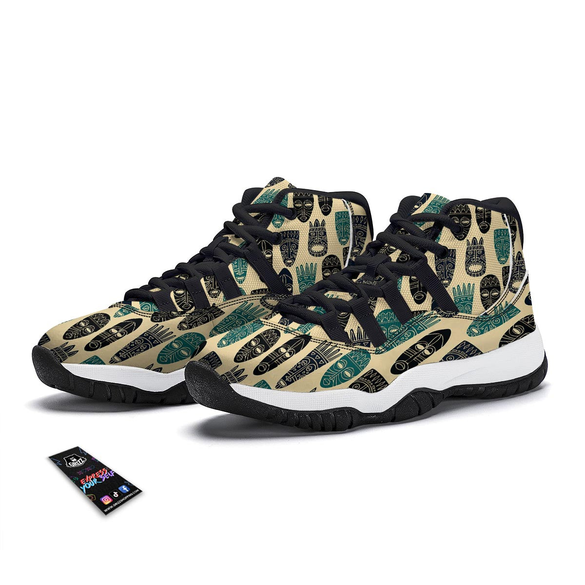 Totem Mask Print Pattern Black Bball Shoes-grizzshop