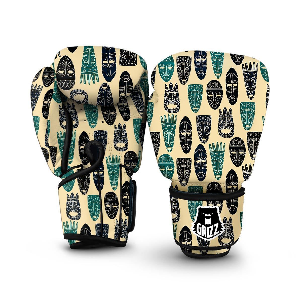 Totem Mask Print Pattern Boxing Gloves-grizzshop