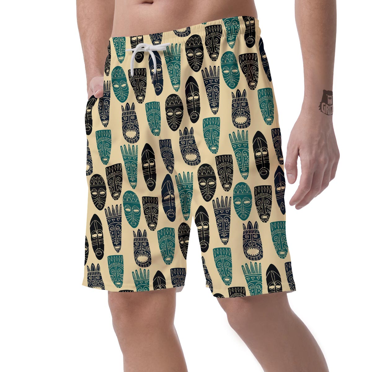 Totem Mask Print Pattern Men's Shorts-grizzshop