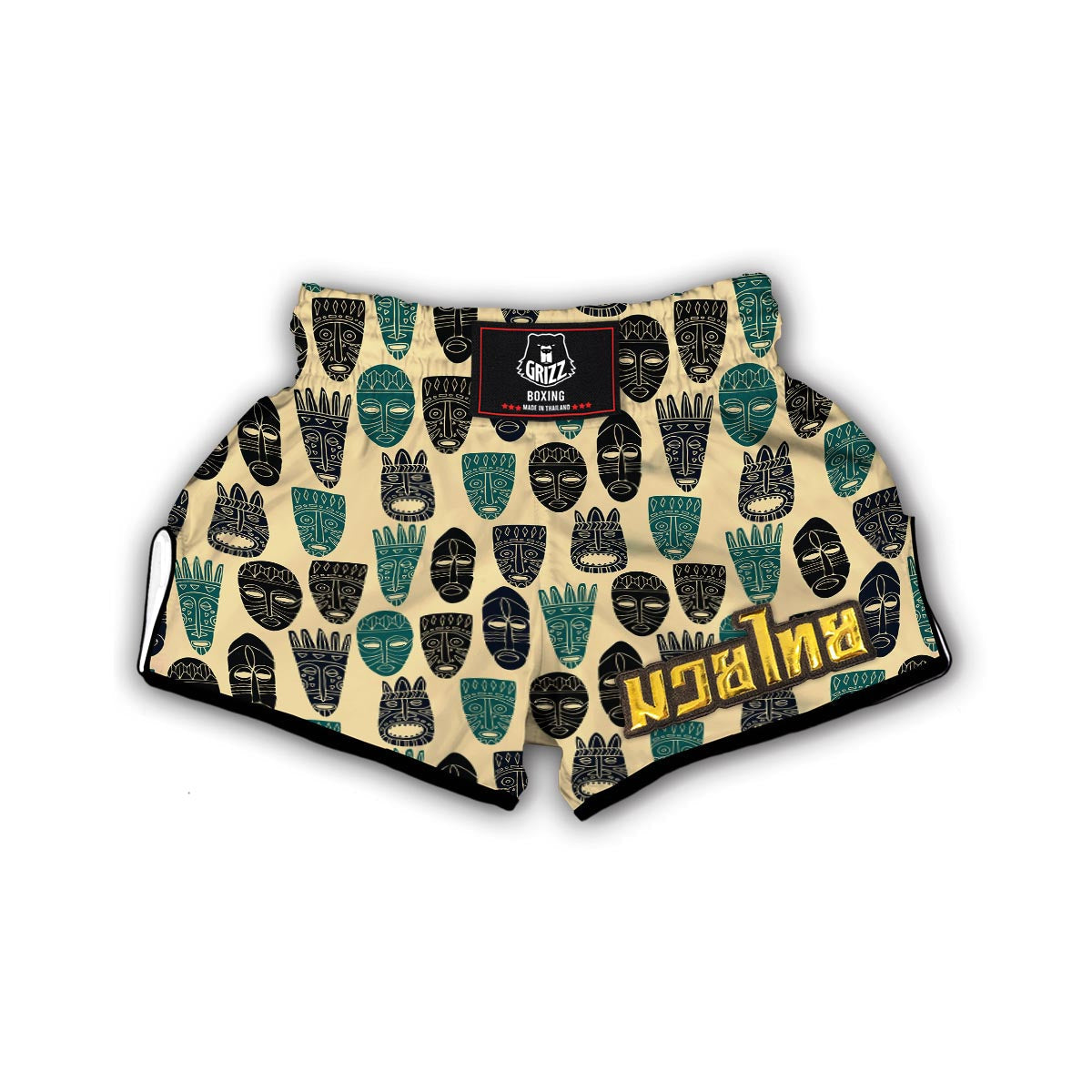 Totem Mask Print Pattern Muay Thai Boxing Shorts-grizzshop