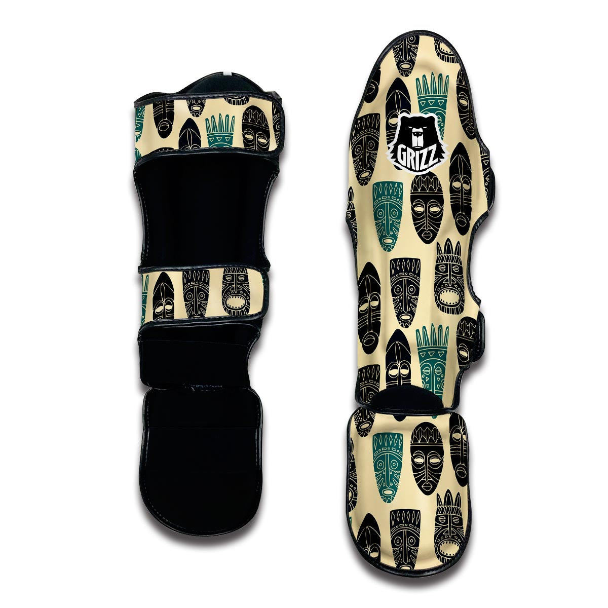 Totem Mask Print Pattern Muay Thai Shin Guards-grizzshop