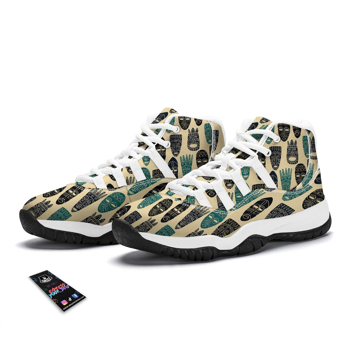 Totem Mask Print Pattern White Bball Shoes-grizzshop