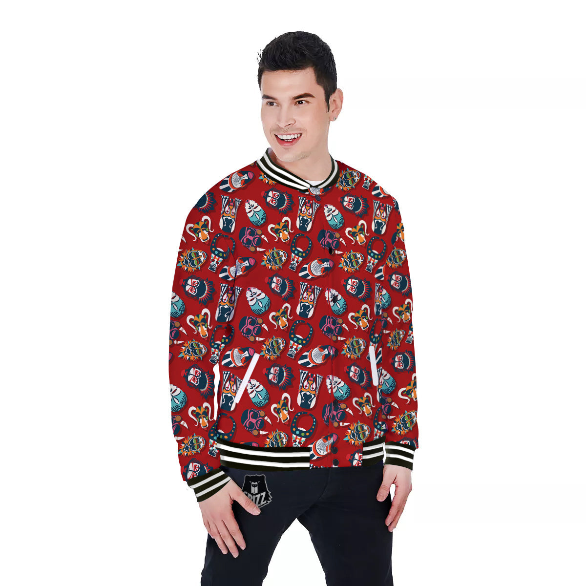 Totem Masks African Print Pattern Baseball Jacket-grizzshop