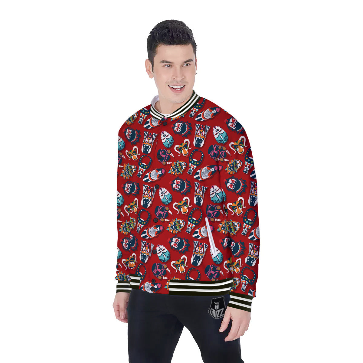 Totem Masks African Print Pattern Baseball Jacket-grizzshop