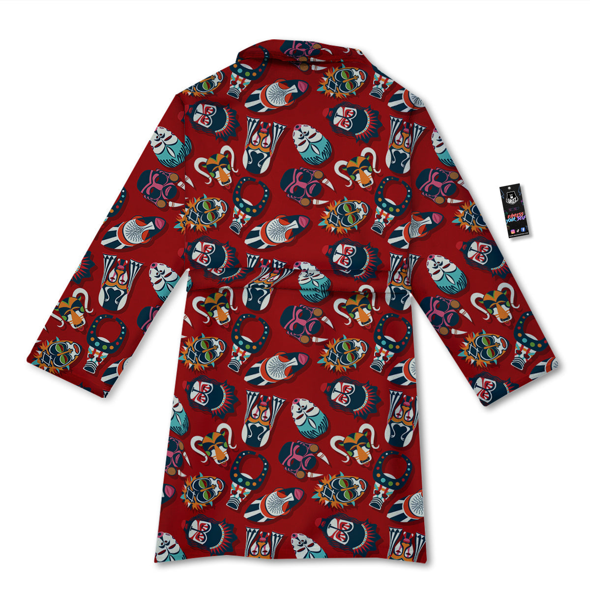 Totem Masks African Print Pattern Bathrobe-grizzshop
