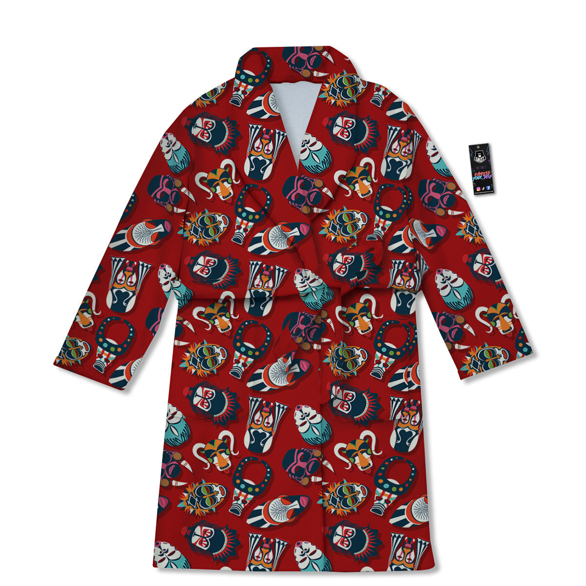 Totem Masks African Print Pattern Bathrobe-grizzshop