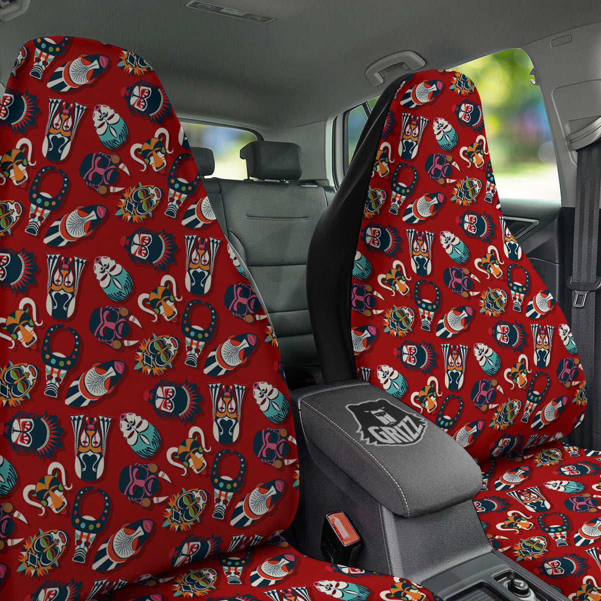 Totem Masks African Print Pattern Car Seat Covers-grizzshop