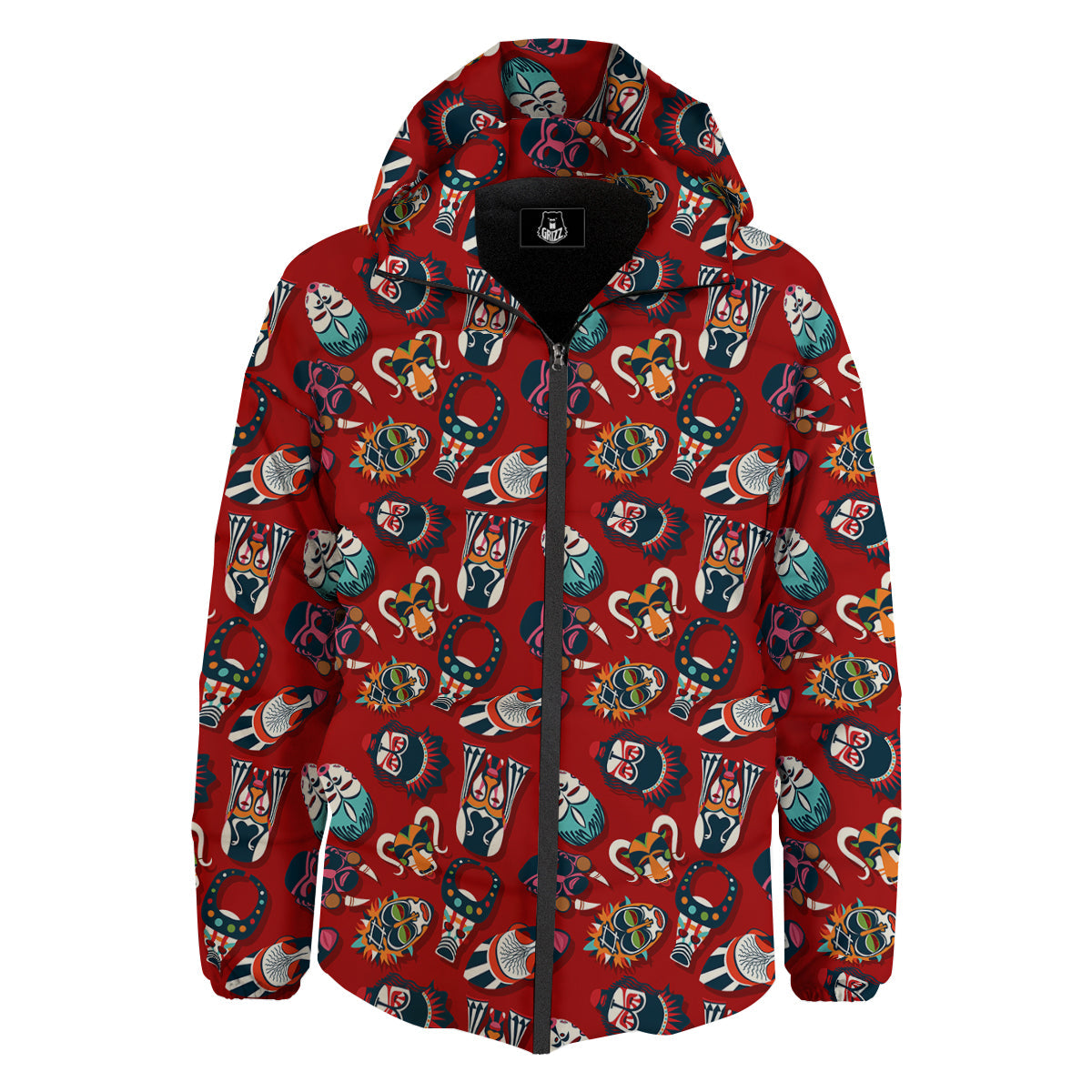 Totem Masks African Print Pattern Down Jacket-grizzshop