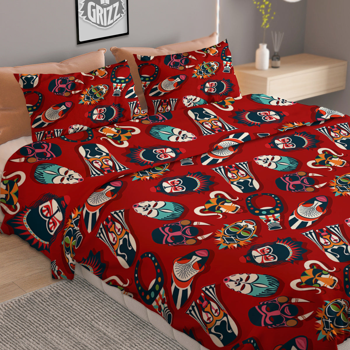 Totem Masks African Print Pattern Duvet Cover Bedding Set
