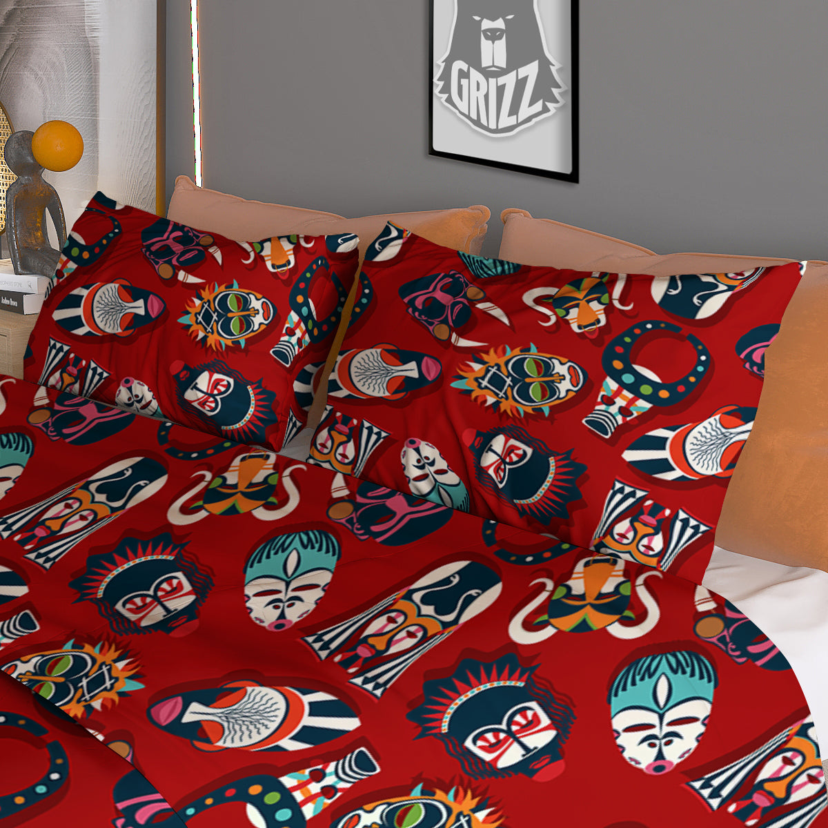 Totem Masks African Print Pattern Duvet Cover Bedding Set