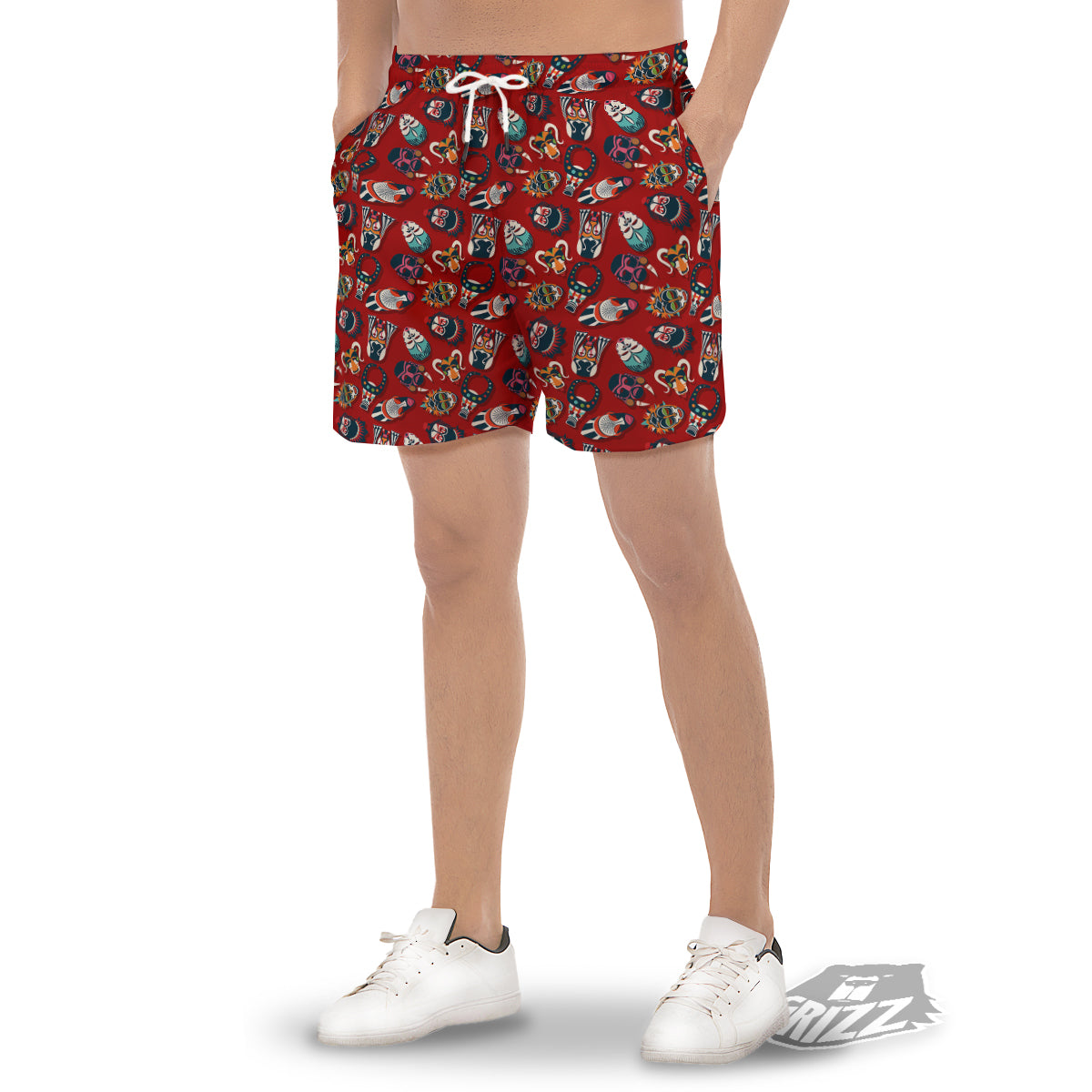 Totem Masks African Print Pattern Men's Gym Shorts-grizzshop