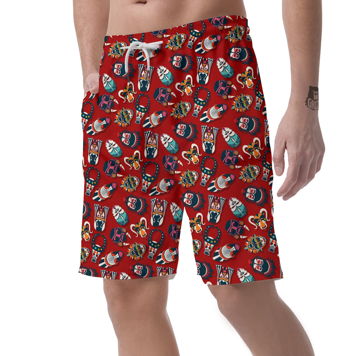 Totem Masks African Print Pattern Men's Shorts-grizzshop