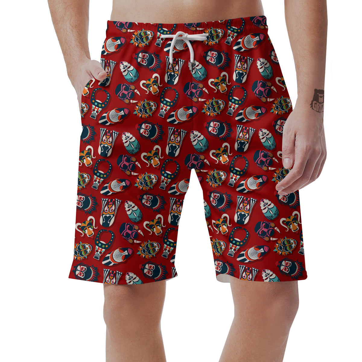 Totem Masks African Print Pattern Men's Shorts-grizzshop