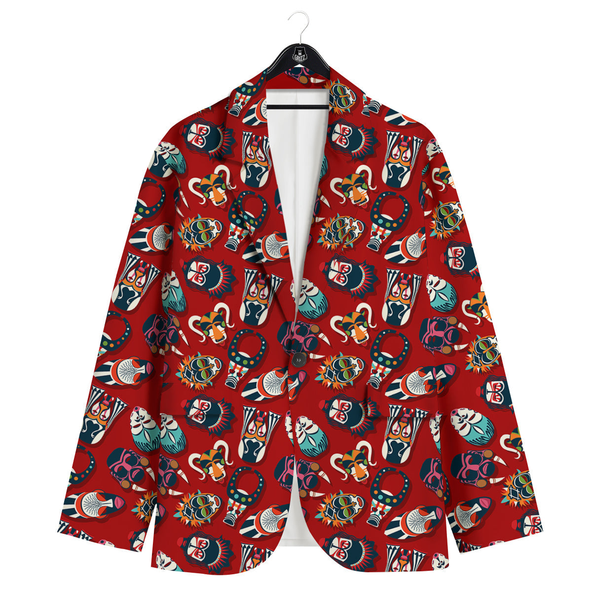 Totem Masks African Print Pattern Men's Sport Coat-grizzshop