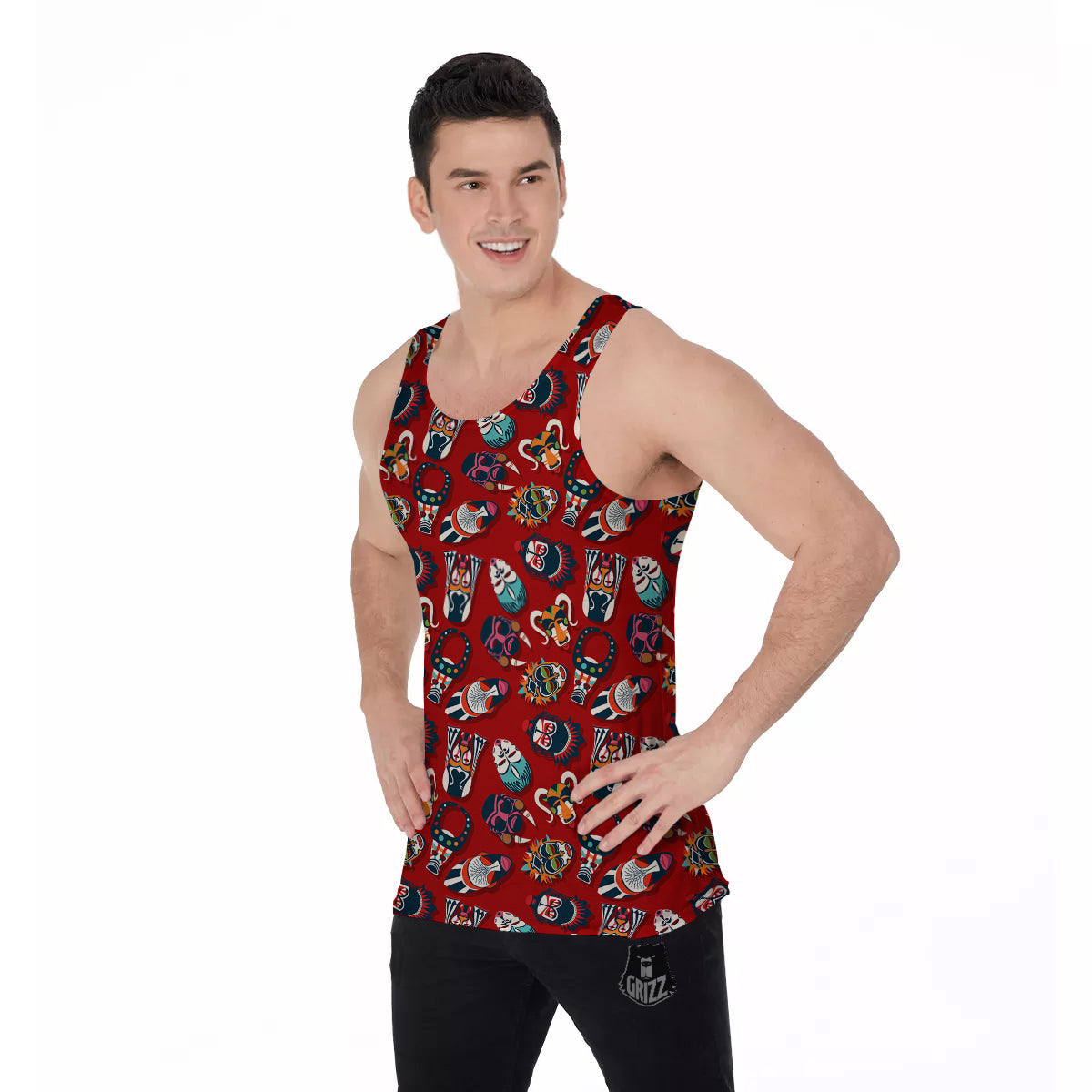 Totem Masks African Print Pattern Men's Tank Top-grizzshop