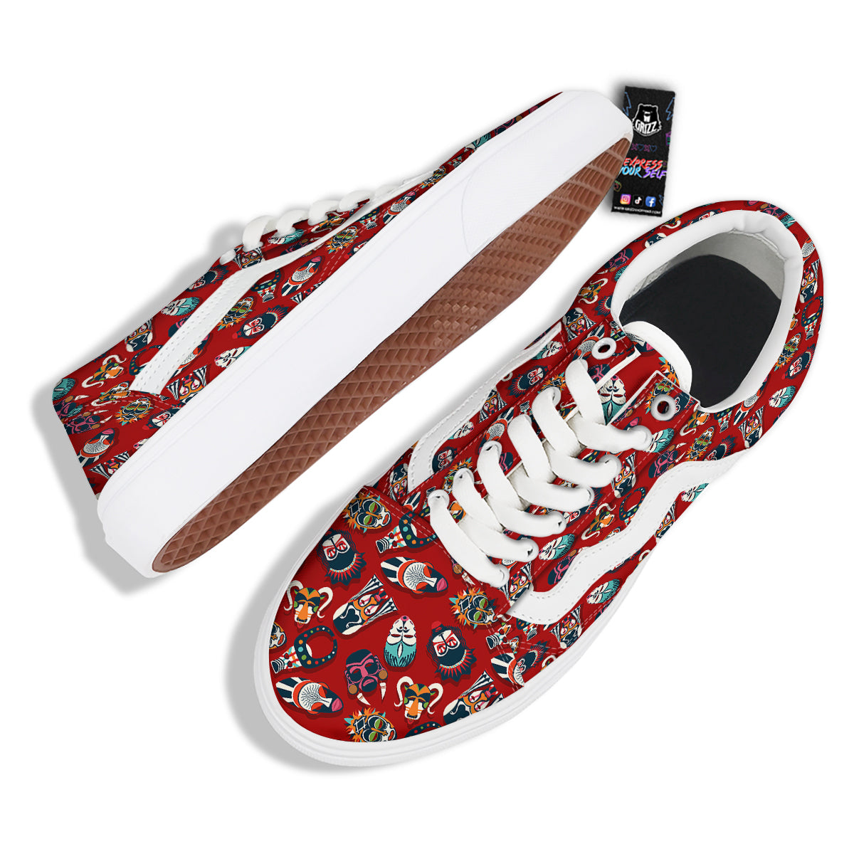 Totem Masks African Print Pattern Skate Shoes-grizzshop