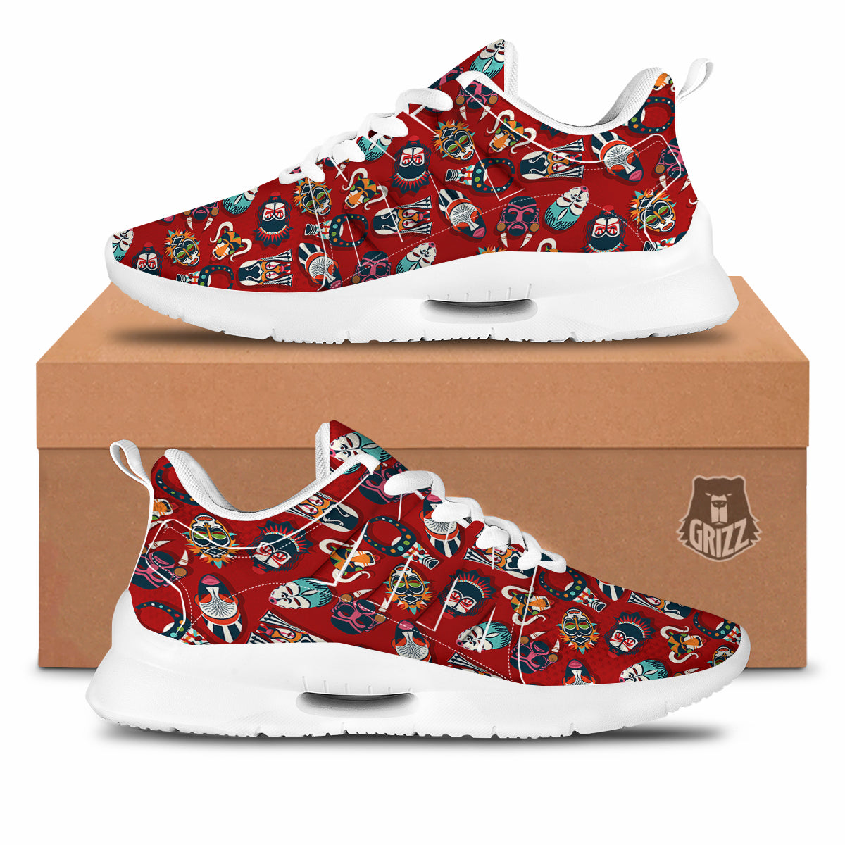 Totem Masks African Print Pattern Tennis Shoes-grizzshop
