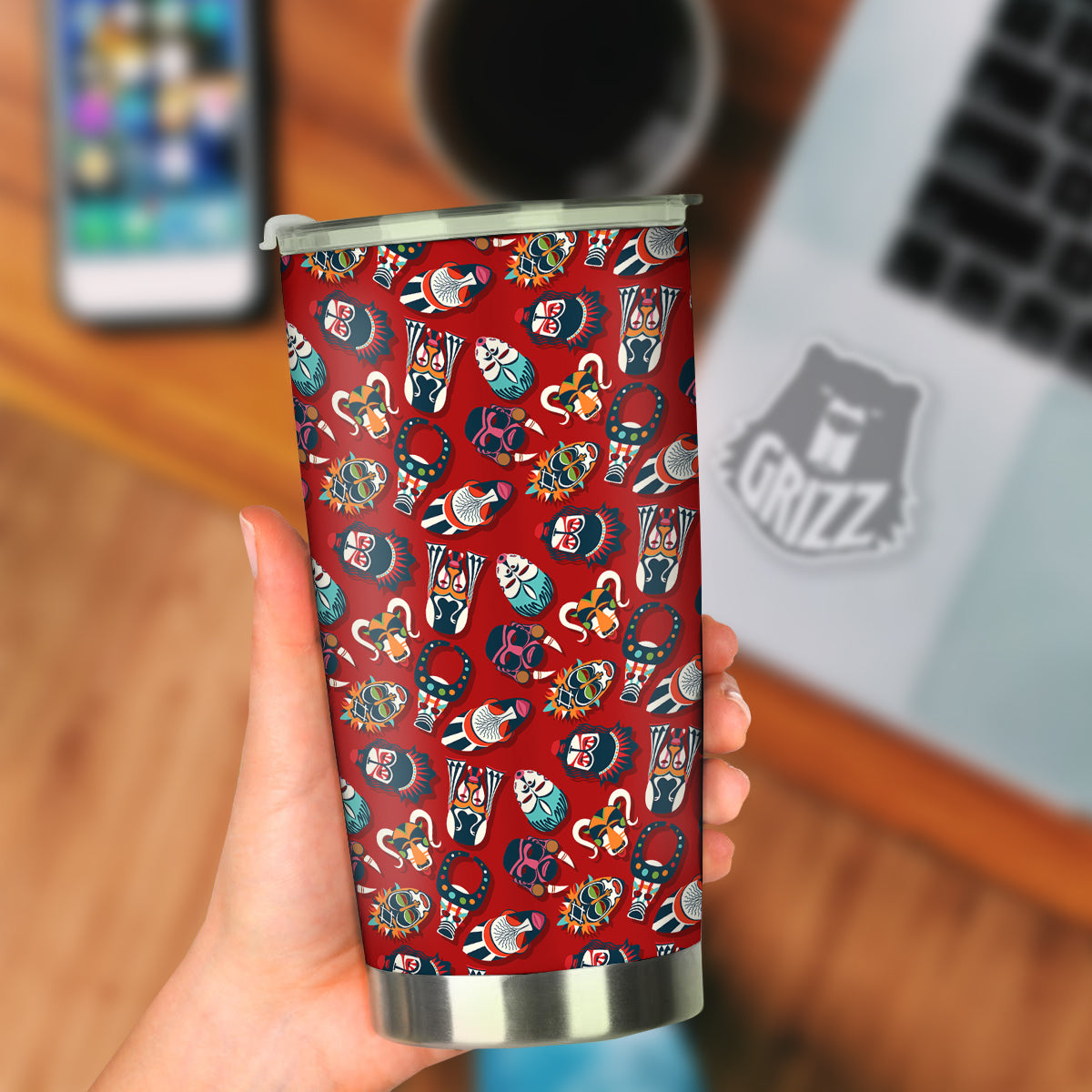 Totem Masks African Print Pattern Tumbler-grizzshop