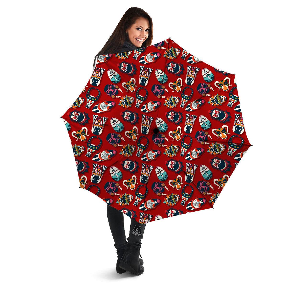 Totem Masks African Print Pattern Umbrella-grizzshop