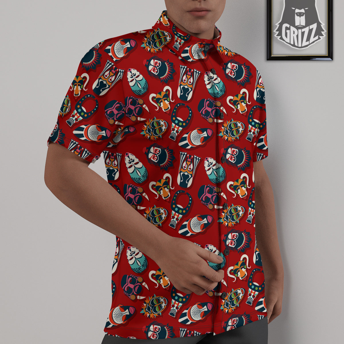 Totem Masks African Print Pattern Untucked Shirts-grizzshop
