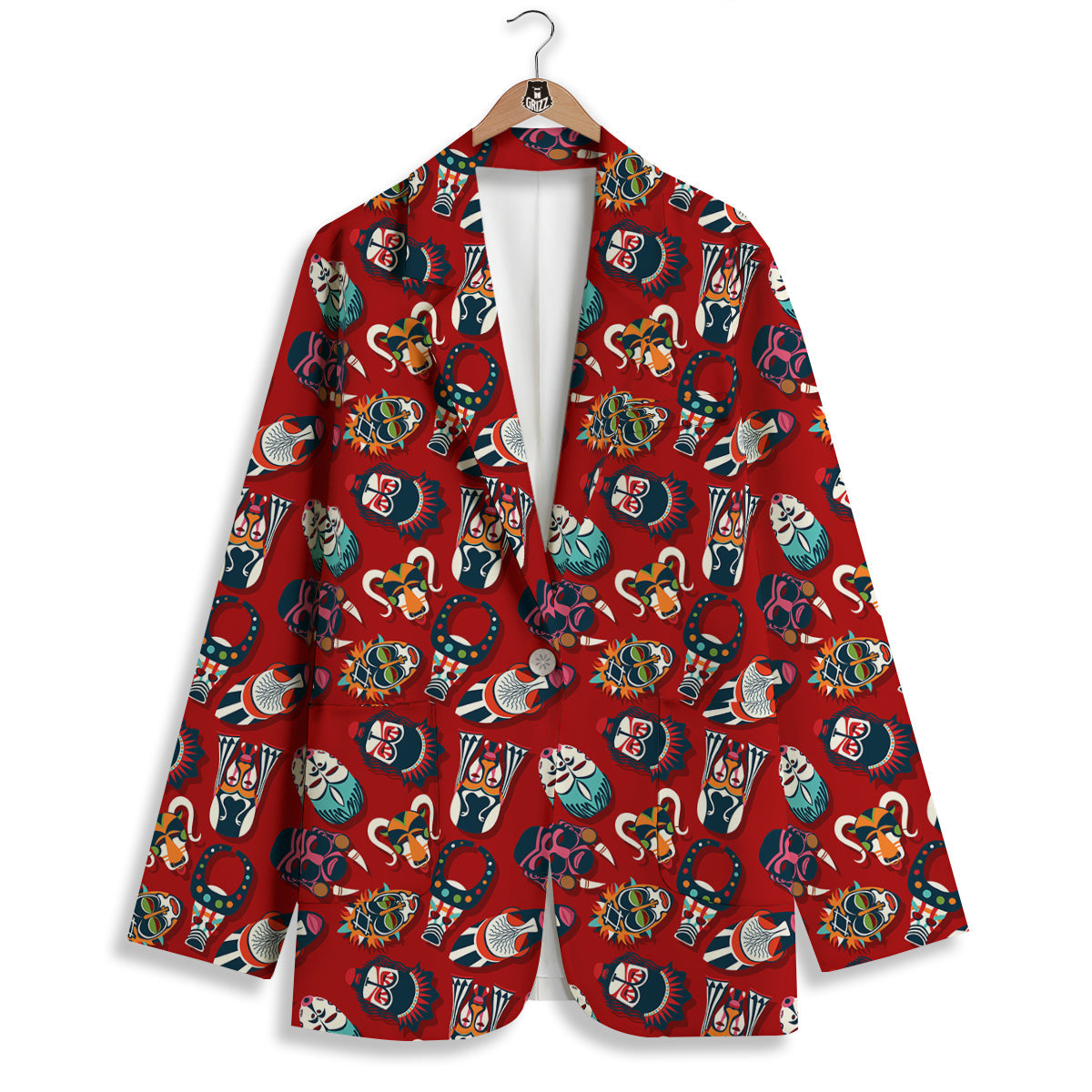 Totem Masks African Print Pattern Women's Blazer-grizzshop