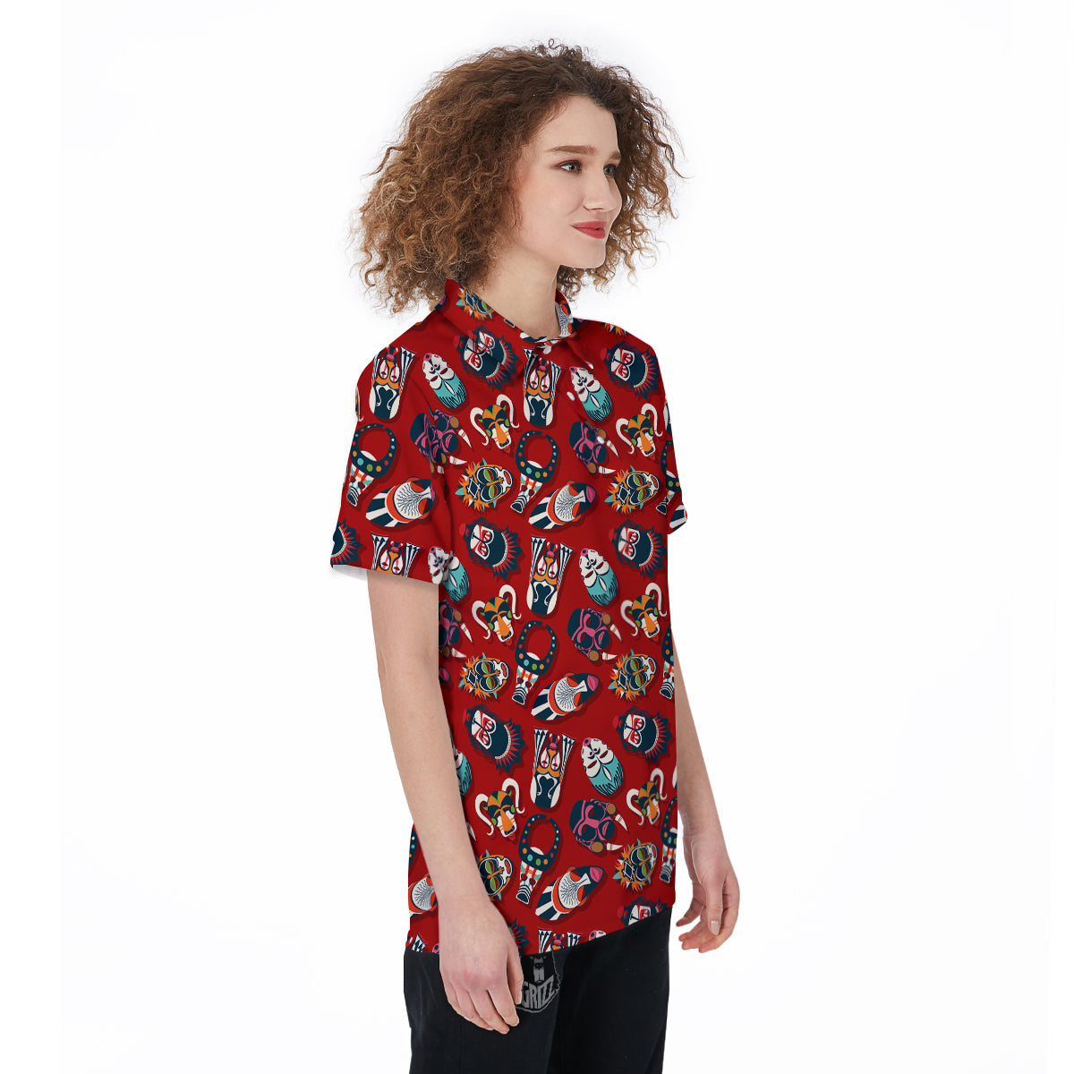 Totem Masks African Print Pattern Women's Golf Shirts-grizzshop