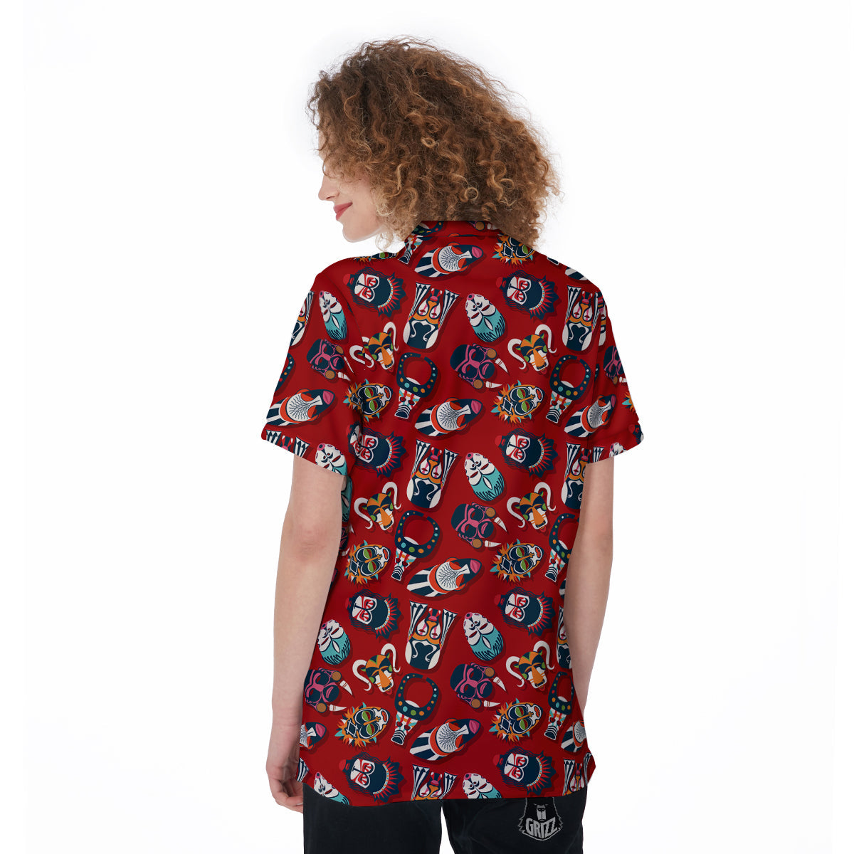 Totem Masks African Print Pattern Women's Golf Shirts-grizzshop