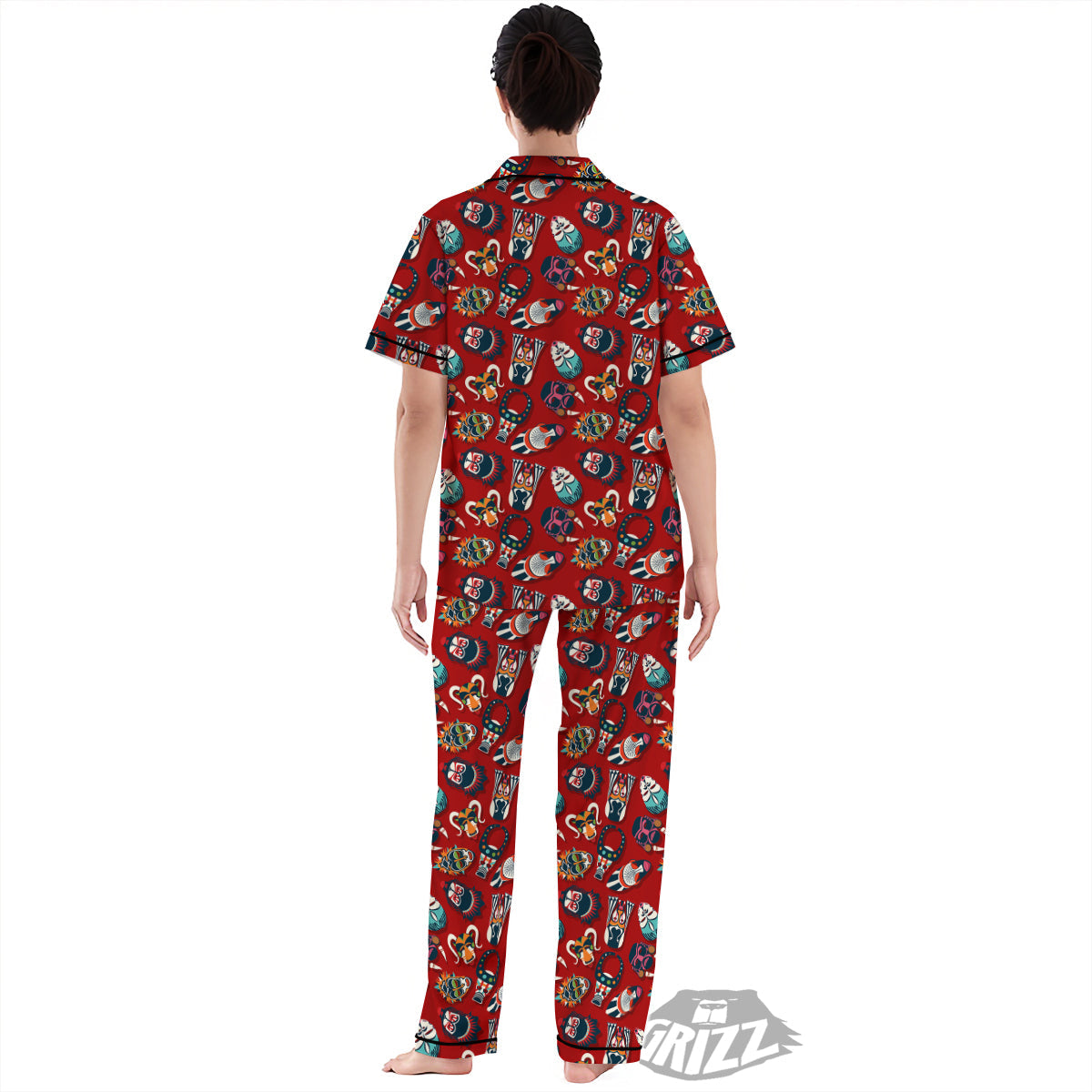 Totem Masks African Print Pattern Women's Pajamas Set-grizzshop