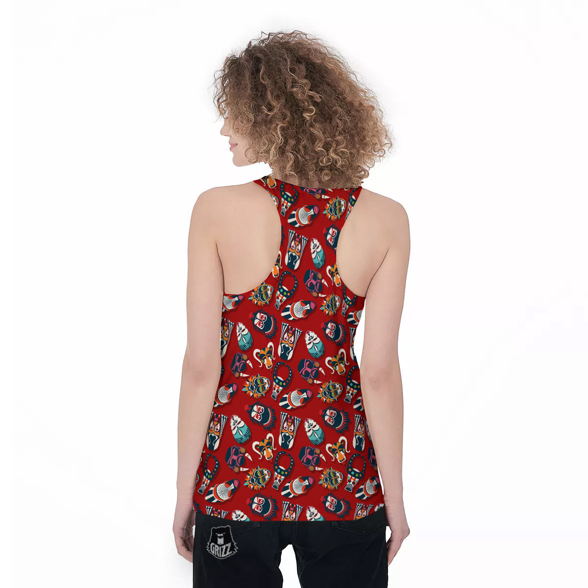 Totem Masks African Print Pattern Women's Racerback Tank Top-grizzshop