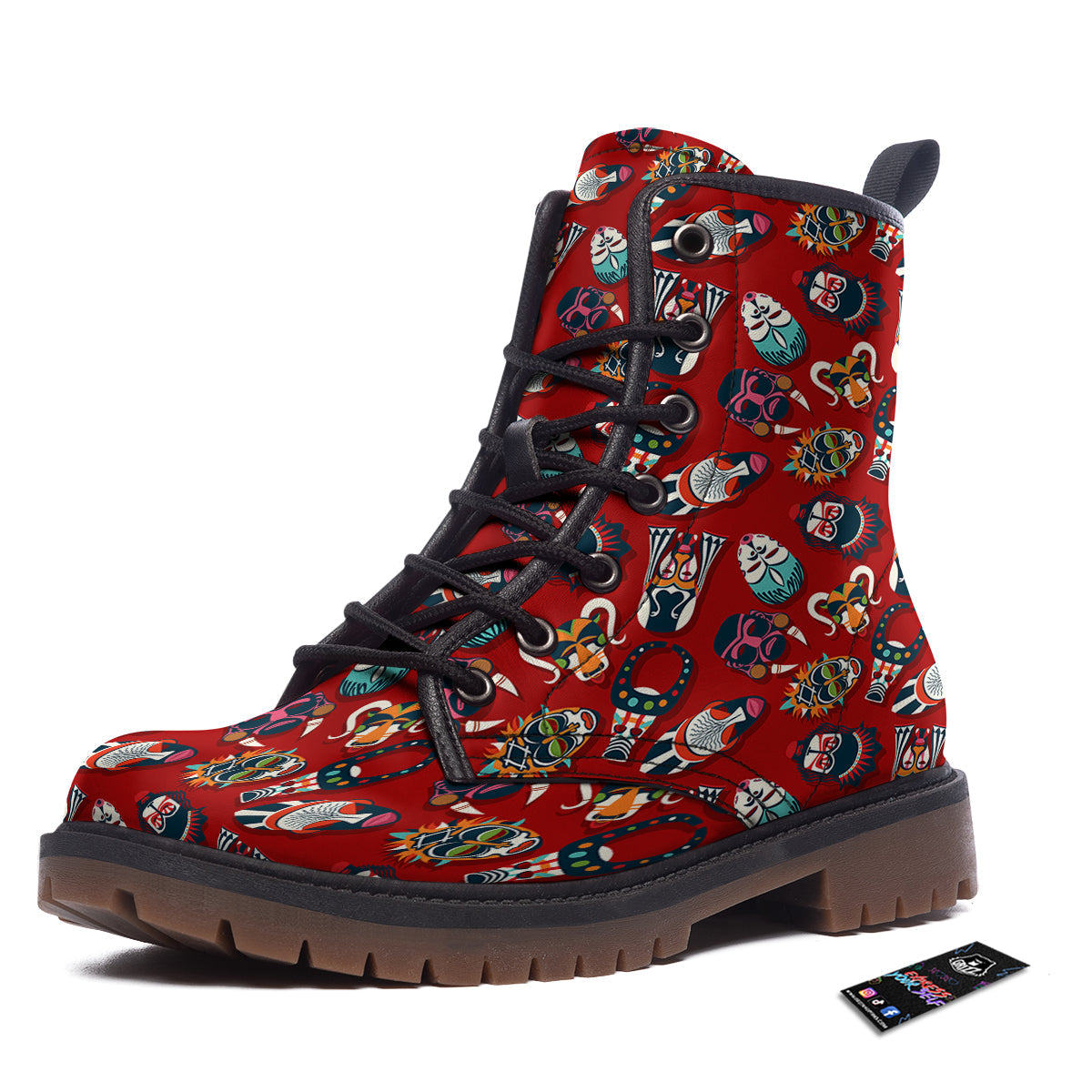 Totem Masks African Print Pattern Work Boots-grizzshop