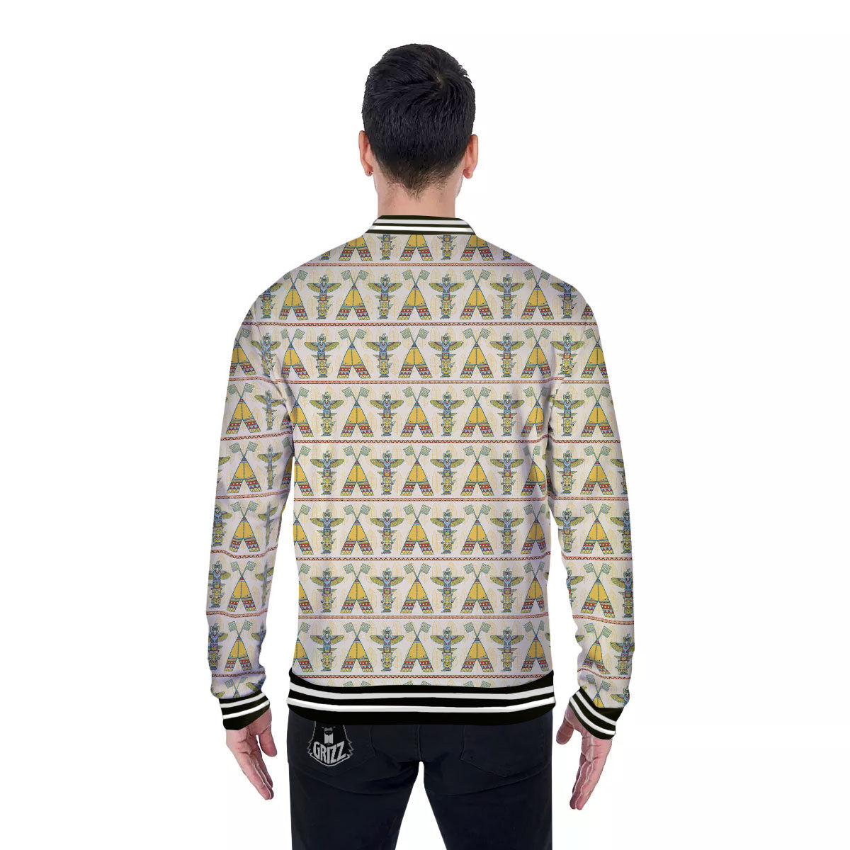 Totem Native Print Pattern Baseball Jacket-grizzshop