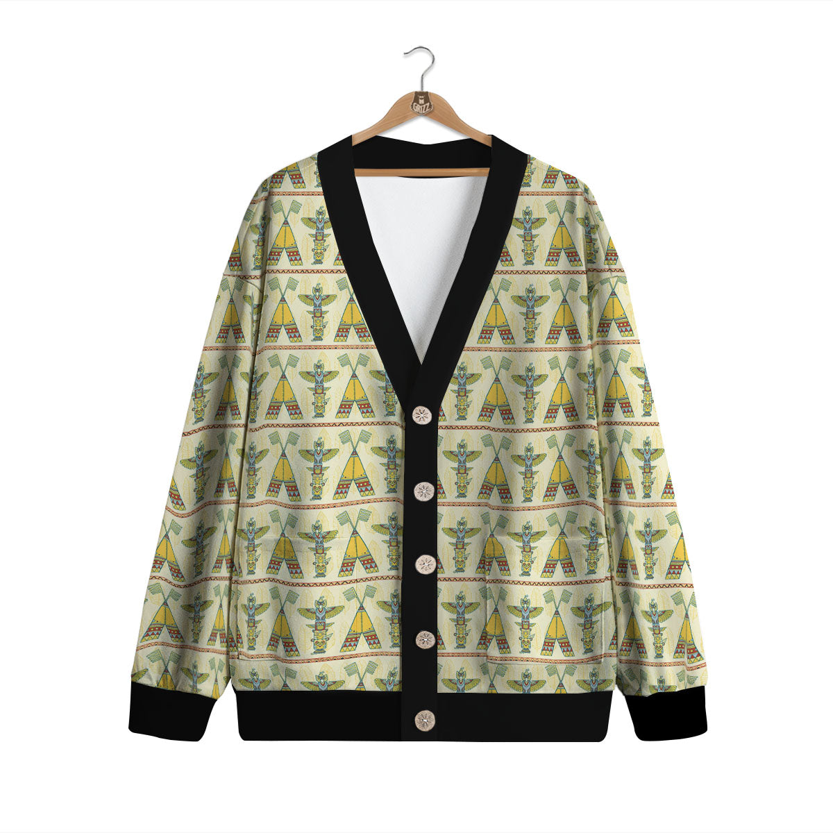Totem Native Print Pattern Cardigan-grizzshop