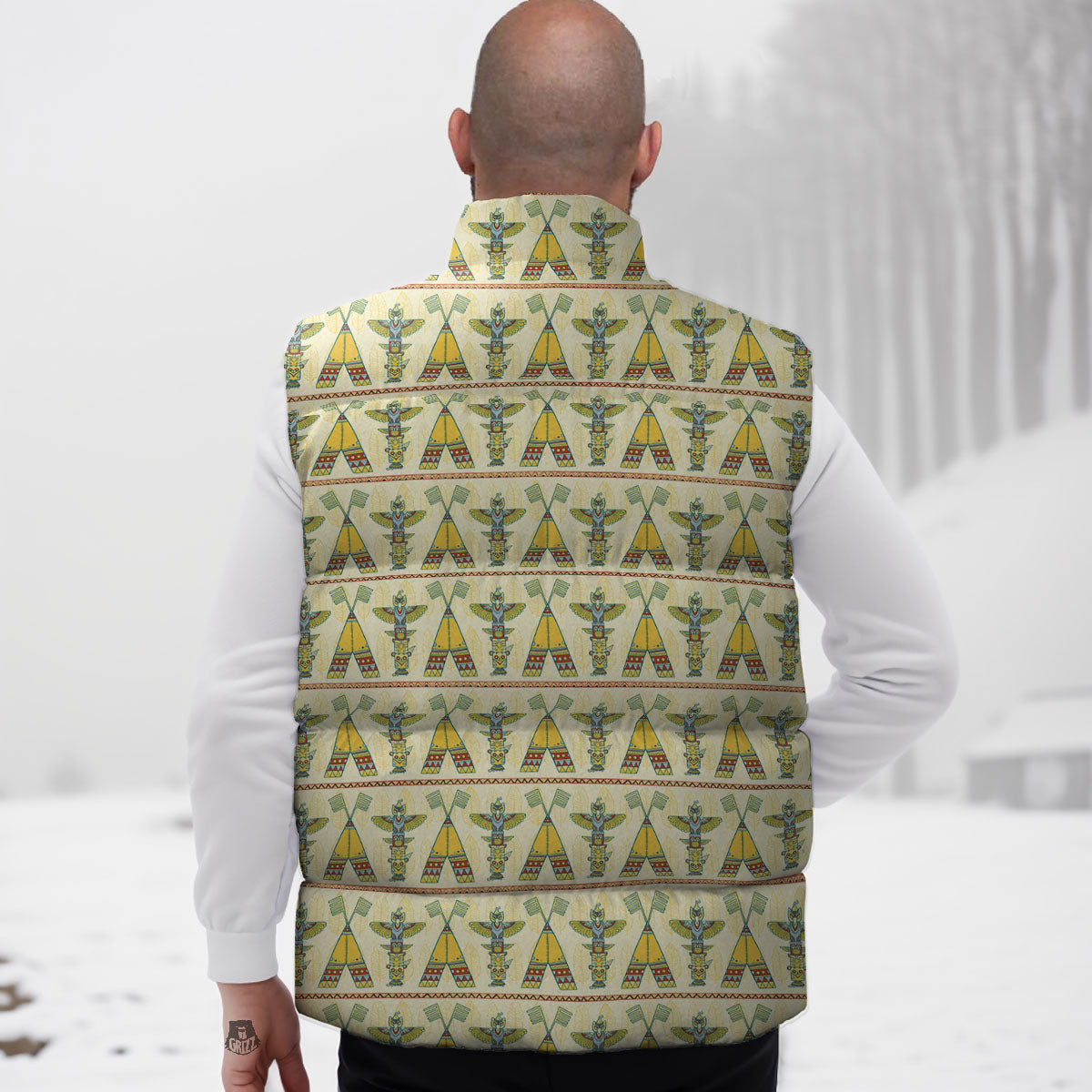 Totem Native Print Pattern Down Vest-grizzshop