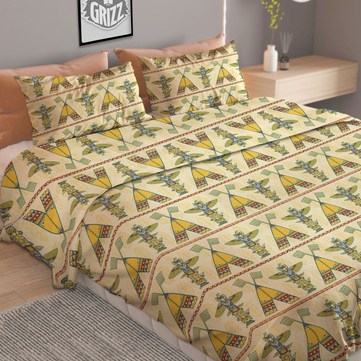 Totem Native Print Pattern Duvet Cover Bedding Set-grizzshop