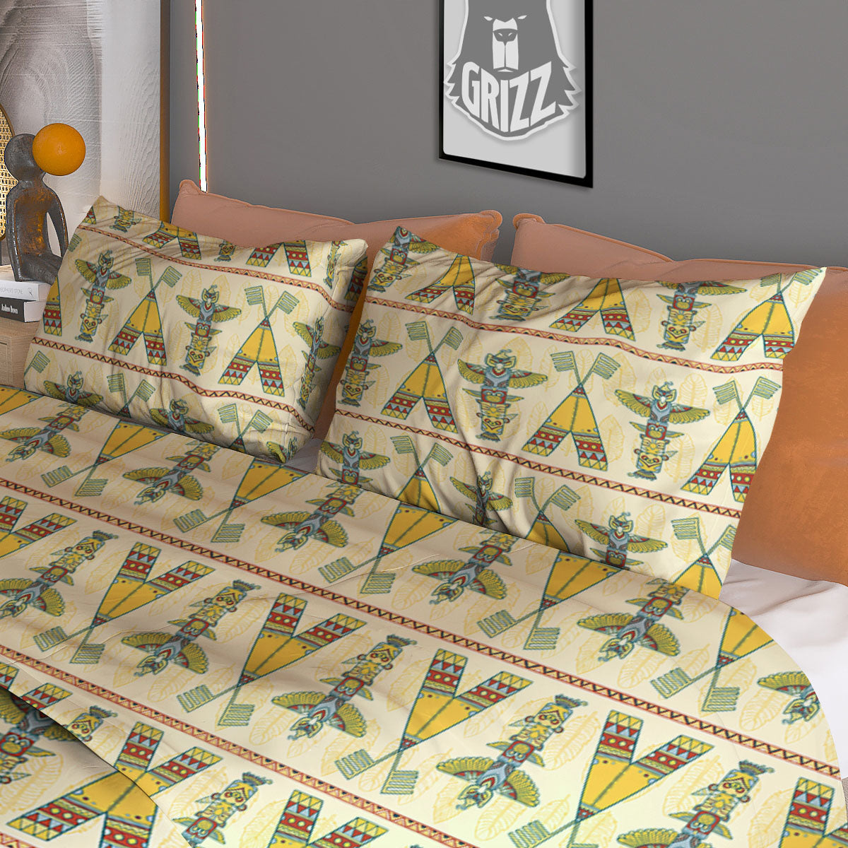 Totem Native Print Pattern Duvet Cover Bedding Set-grizzshop