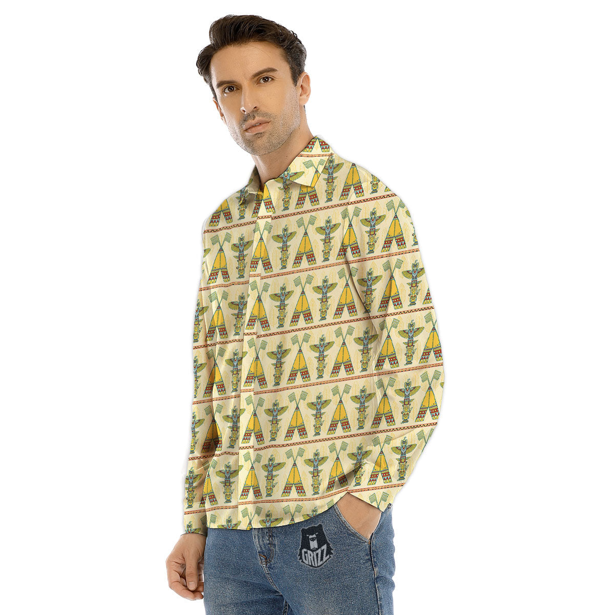 Totem Native Print Pattern Men's Dress Shirts-grizzshop