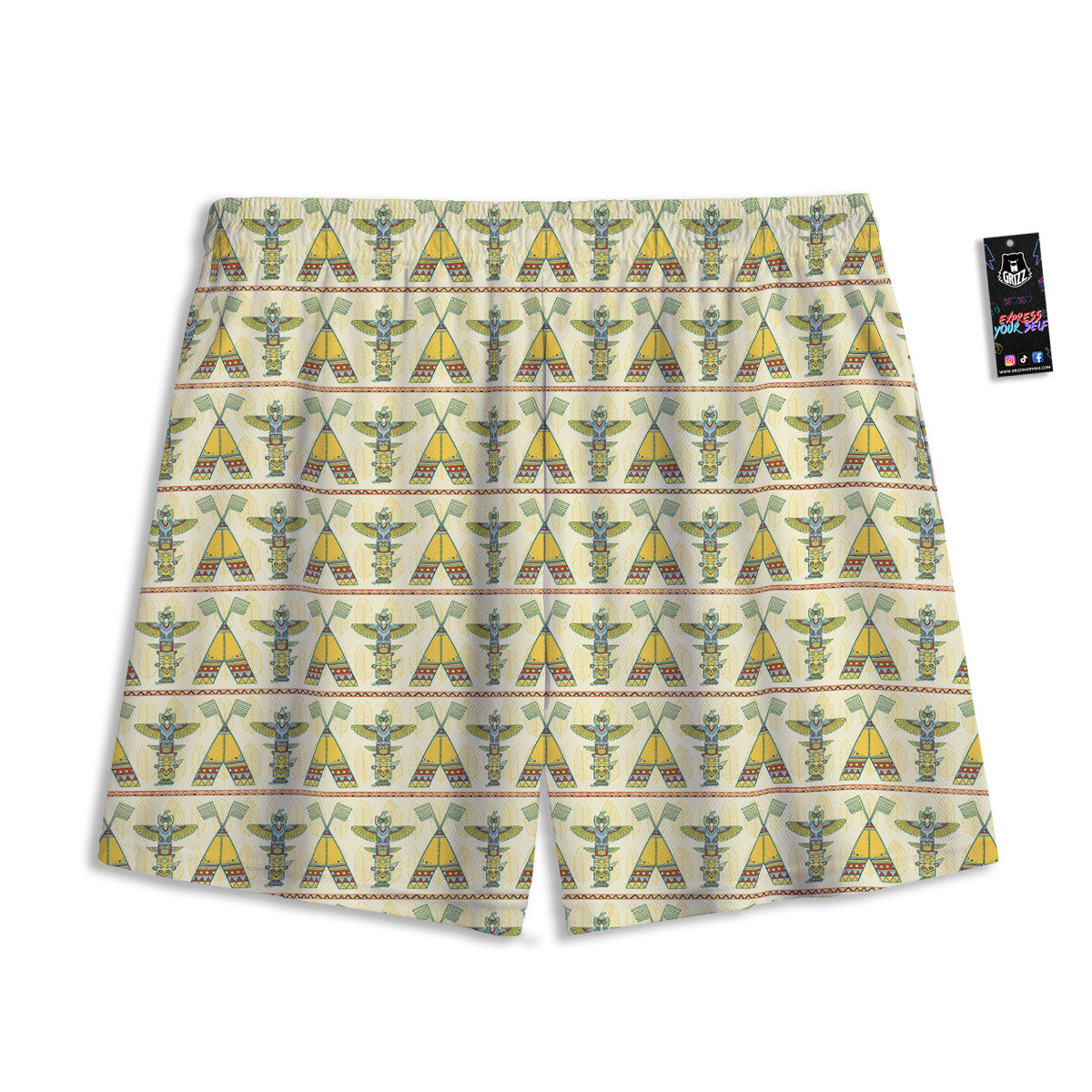 Totem Native Print Pattern Mesh Shorts-grizzshop