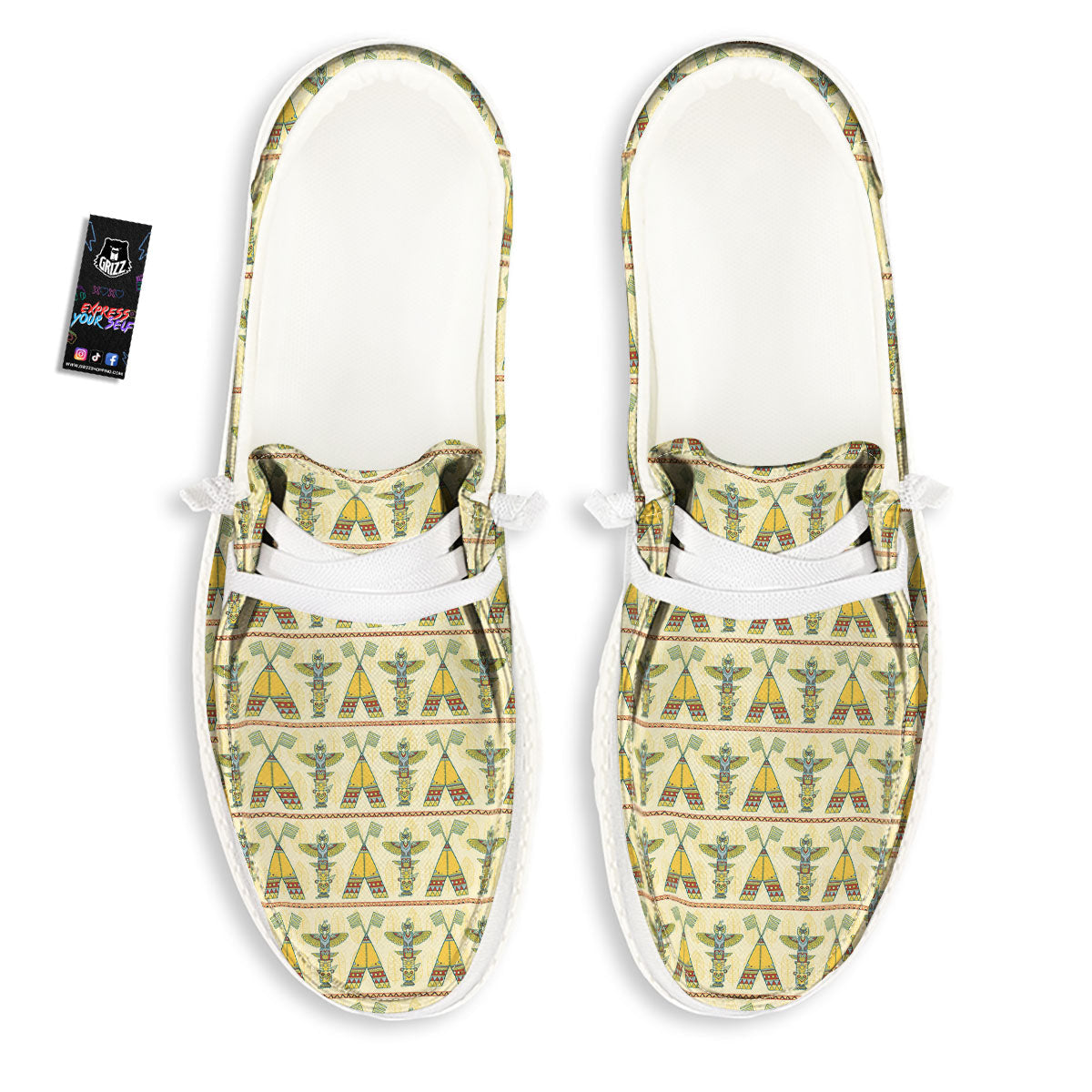 Totem Native Print Pattern White Loafers-grizzshop